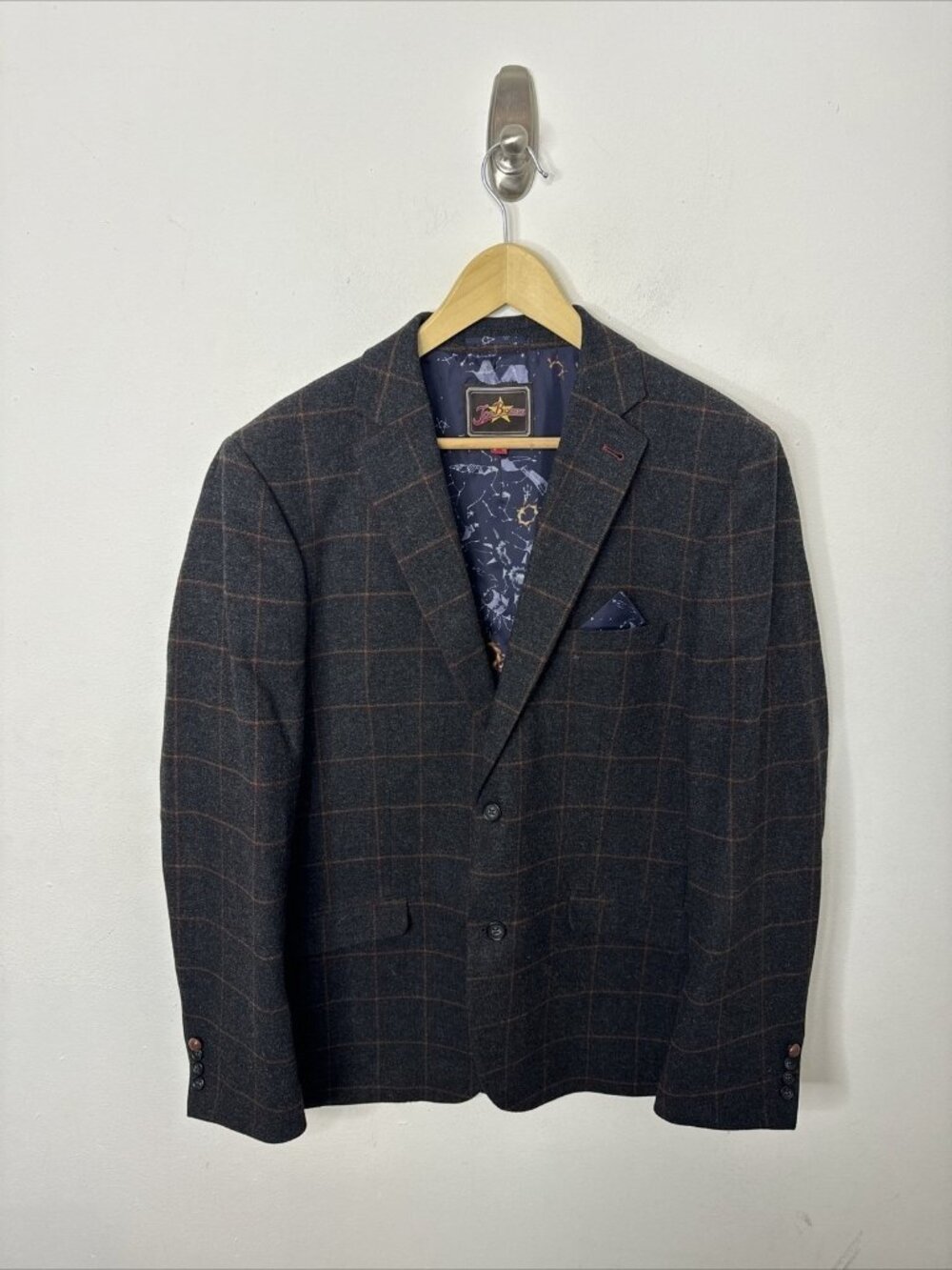 Joe Browns Tweed Jacket Blazer Wool Blend Gray Check Men's 44L